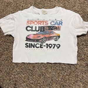 Buckle White Vintage Sports Car Crop Top